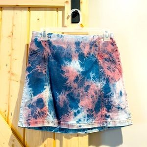 High-waisted Tie-Dye Denim Mini Skirt